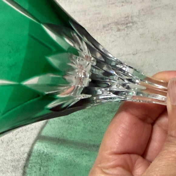 Vintage 80s Ajka Castille Albinka Green Cut to Clear S/Four Martini Glasses MINT - Picture 9 of 11